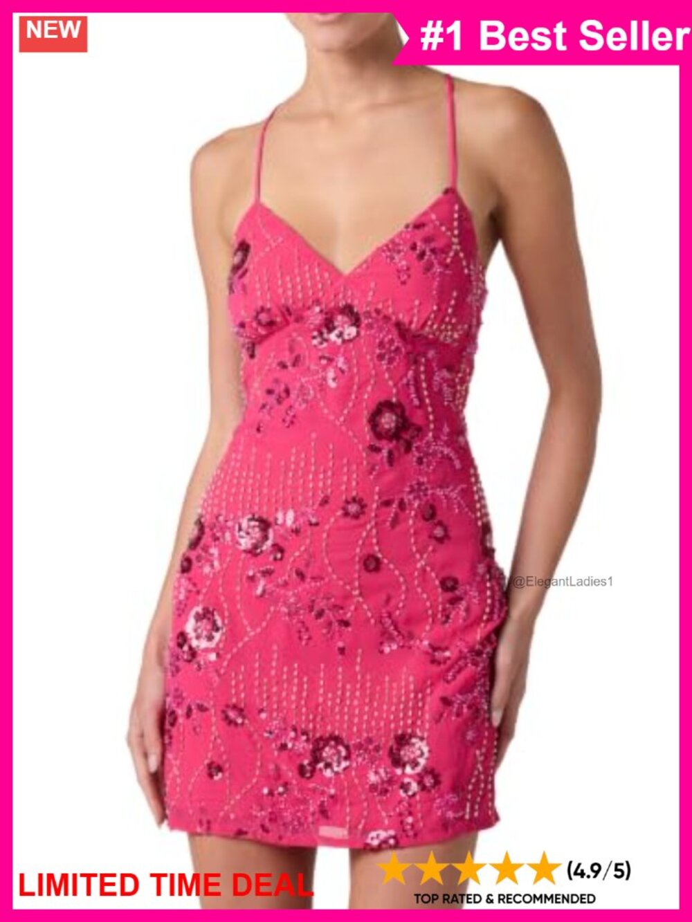 Lola Sequin Mini Dress Beaded Floral Formal Party Lace-Up Back
